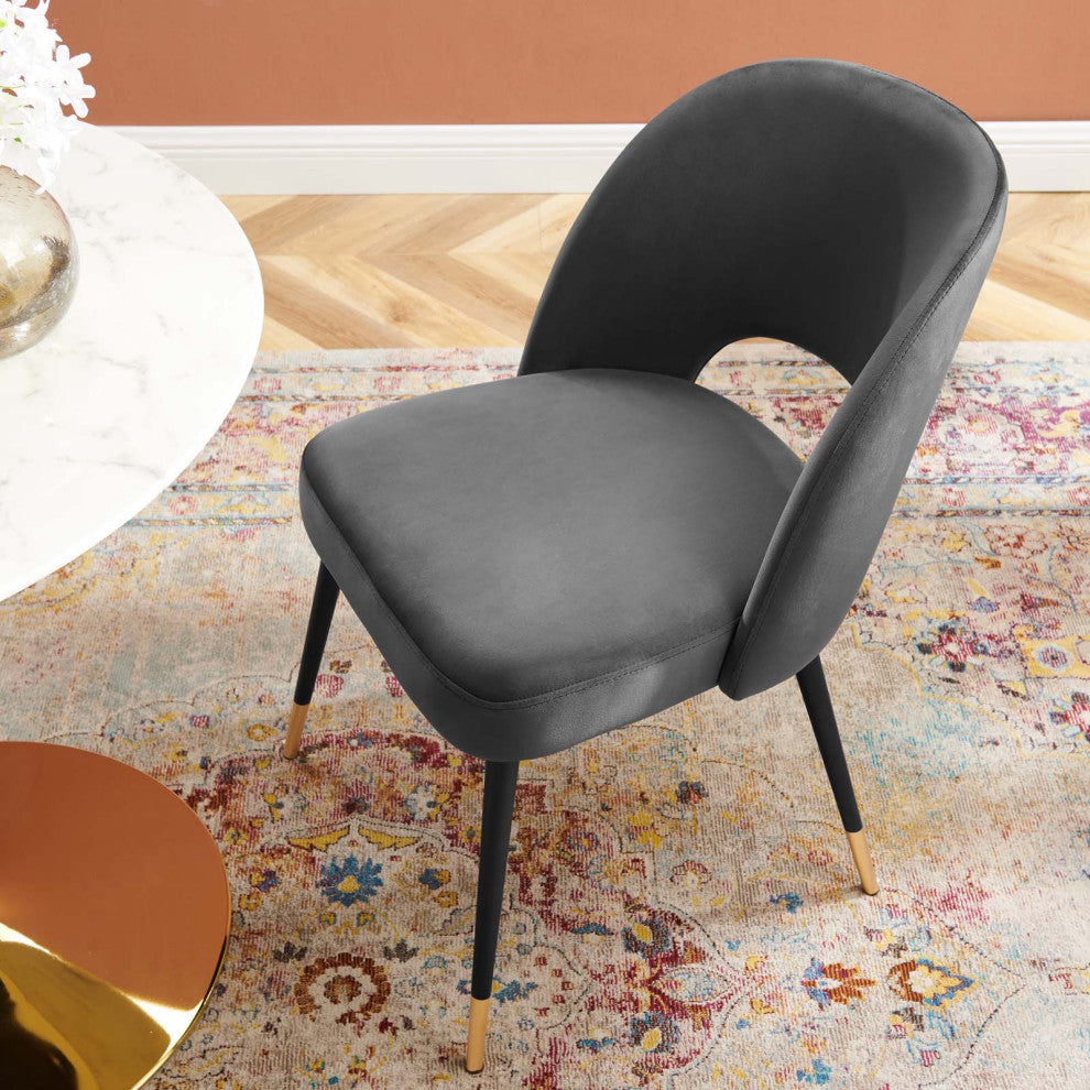 Side Dining Chair, Velvet, Dark Gray, Modern, Bistro Restaurant Hospitality