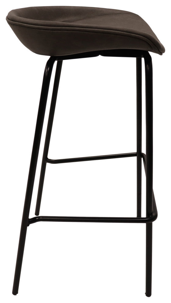 LeisureMod Servos Barstool With Faux Leather Seat and Iron Frame Set of 2, Elephant Gray