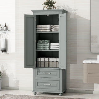 GDF Studio 24"W Bathroom Storage Cabinet with Two Drawers, Adjustable Shelves, Grey