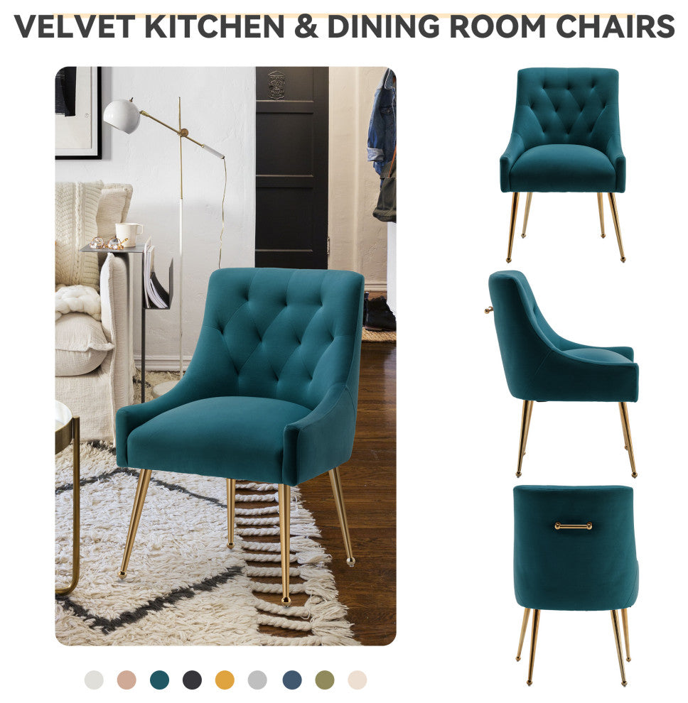 SEYNAR Elegant Velvet Dining Chairs Set of 2, Tufted Upholstered Accent Chair, Teal