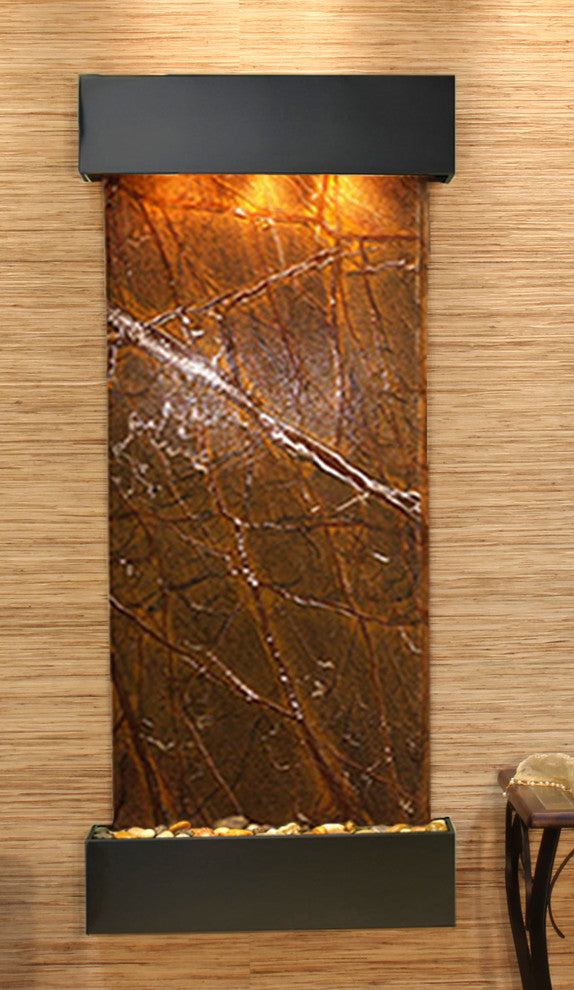 Inspiration Falls Water Fountain, Brown Marble, Blackened Copper, Square