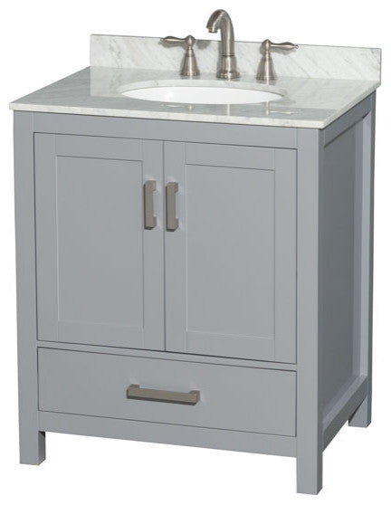 Wyndham WCS141430SGYCMUNOMXX Single Vanity in Gray with White Carrera Marble To