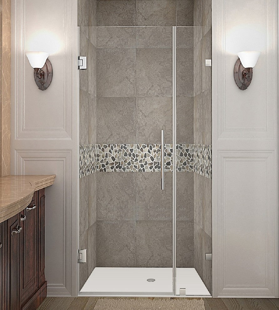 Aston Nautis Completely Frameless Hinged Shower Door, Chrome, 28"x72"