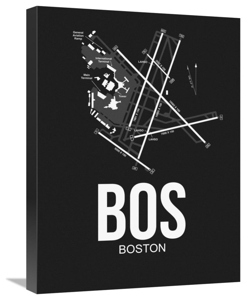"BOS Boston Airport Black" Fine Art Print