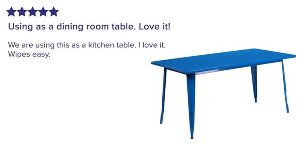 Bowery Hill 31.5" x 63" Metal Dining Table in Blue