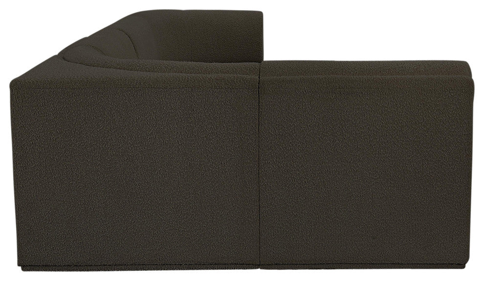 Ollie Black Boucle Fabric L-Shaped Modular Sectional, Brown, 5-Piece: 3 Armless Chair, 2 Corner Chair