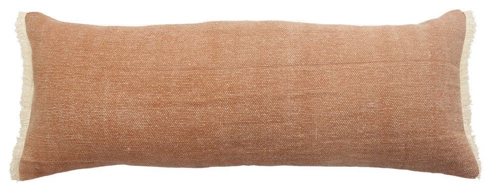 Caramel Fringed Cotton Throw Pillow, 14" X 36"
