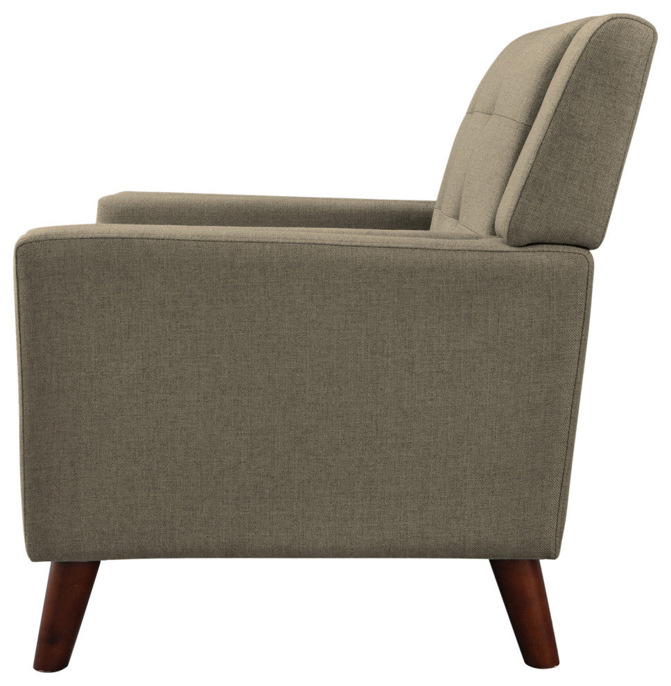 GDF Studio Evelyn Mid Century Modern Fabric Arm Chair, Mocha/Walnut
