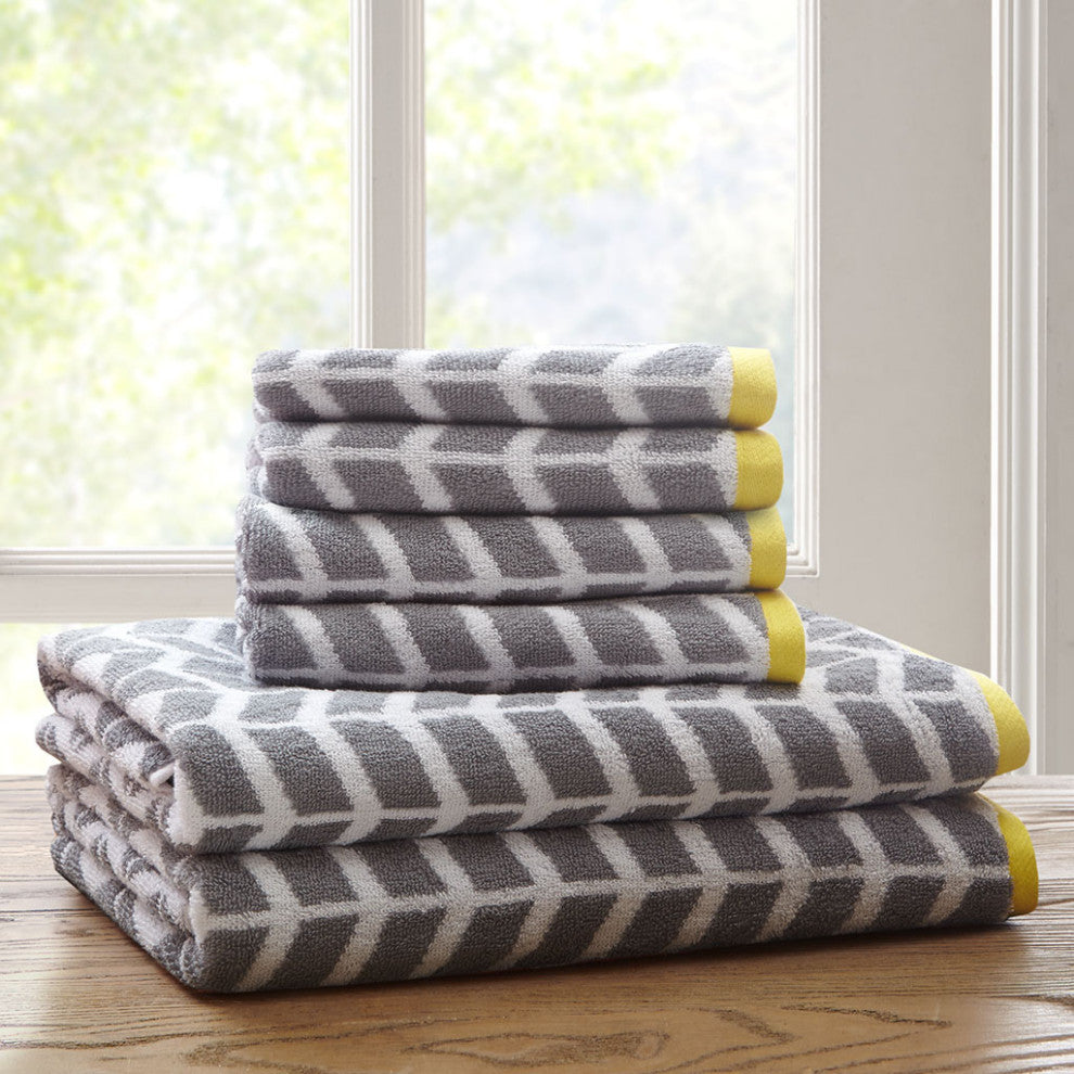 Intelligent Design Nadia Cotton Jacquard Bath Towel 6 Piece Set, Grey