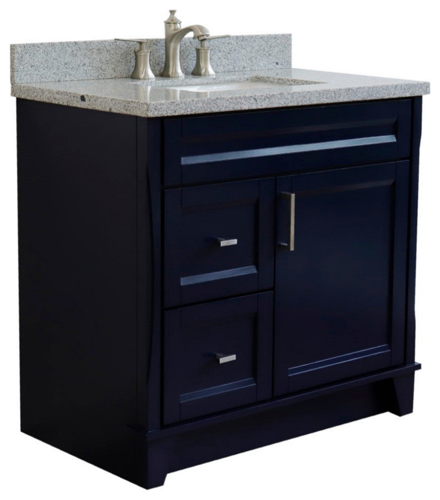 37" Single Sink Vanity, Blue Finish With Gray Granite