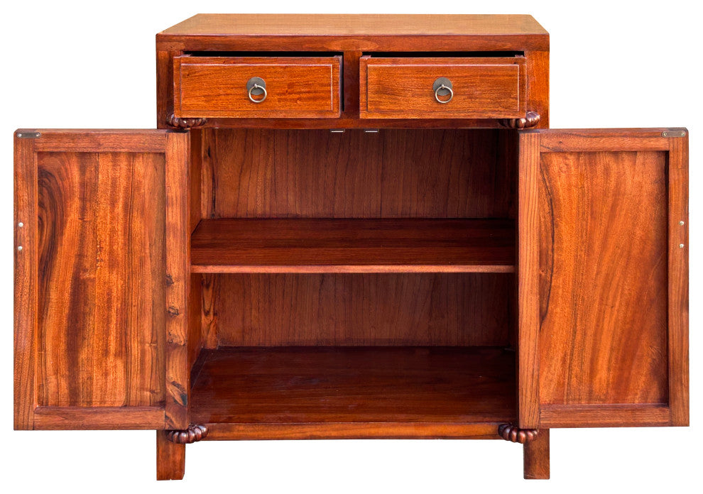Oriental Chinese 2 Drawers Wood Pattern Brown Credenza Console Cabinet