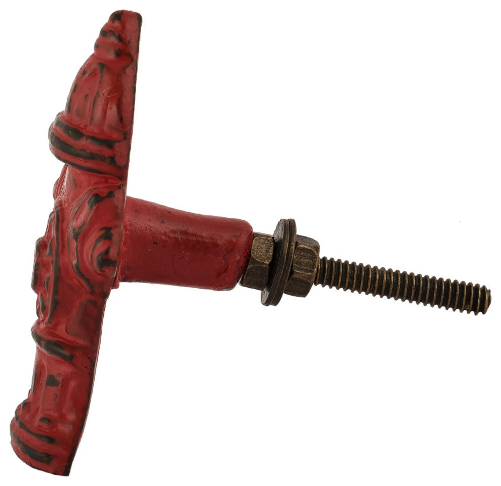 Set of 4 Fire Hydrant Cast Iron Cabinet Knobs in Distressed Red