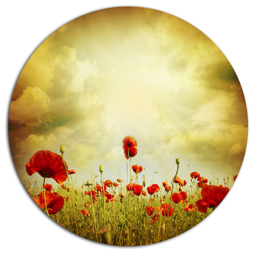 Red Poppies On Grunge Background, Floral Large Disc Metal Wall Art, 11"