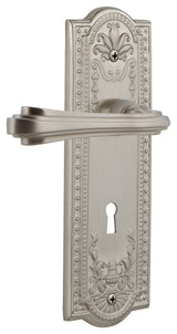 Meadows Plate With Keyhole Fleur Lever, Satin Nickel, Left-Handed