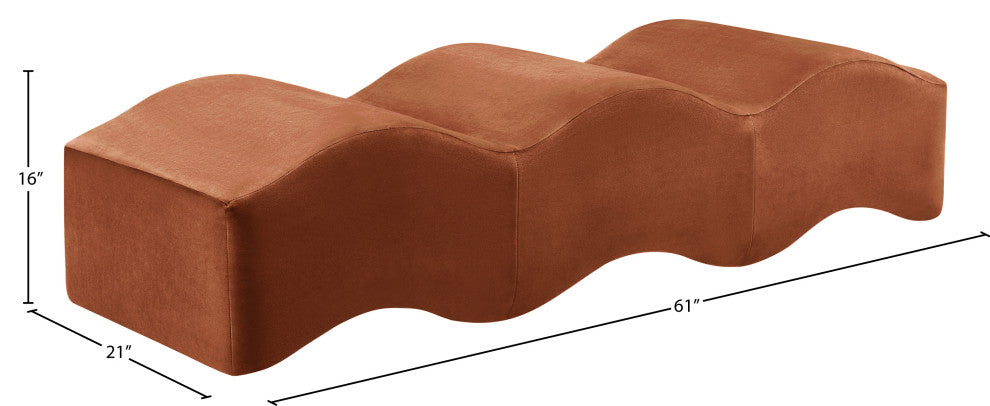 Wave Upholstered Bench, Cognac, Velvet