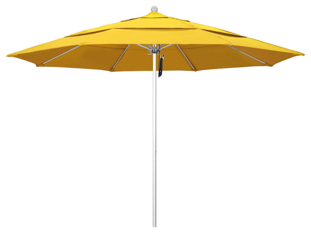 11' Silver Anodized Pulley Lift Fiberglass Rib Aluminum Umbrella, Olefin, Lemon