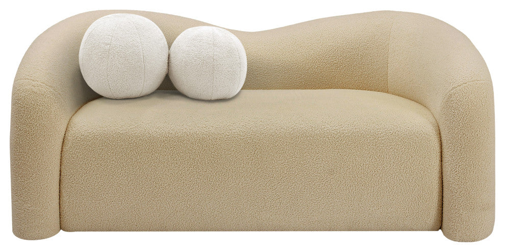 Kali Faux Shearling Teddy Fabric Upholseterd  Loveseat, Beige