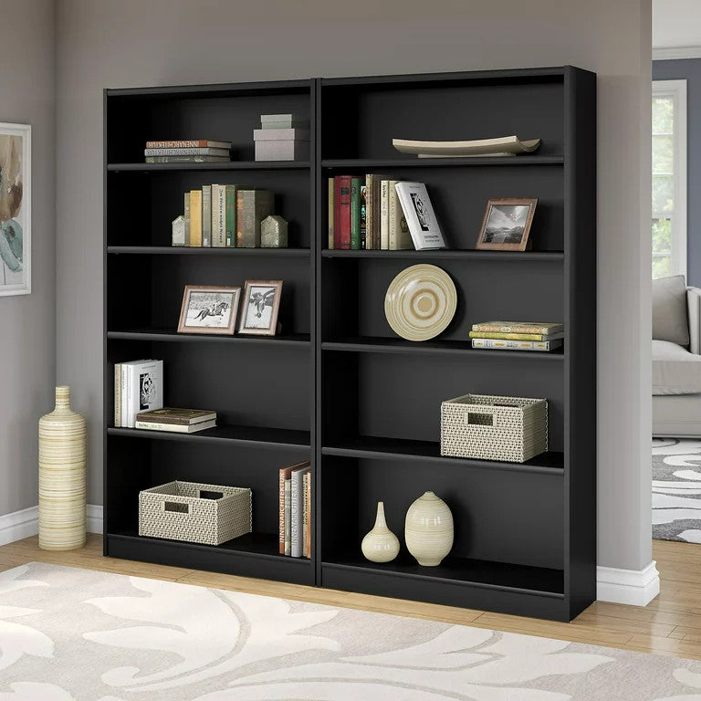 2 Pack Bookcase, Fixed & Adjustable Shelves for Flexible Storage, Classic Black
