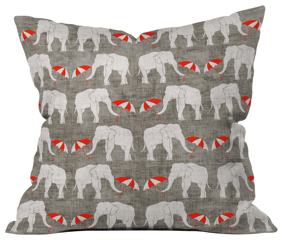 Holli Zollinger Elephant and Umbrella Throw Pillow, 16"x16"