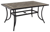 CASAINC Dining Table Aluminum Ceramic Tile Top Rectangular with Umbrella Hole