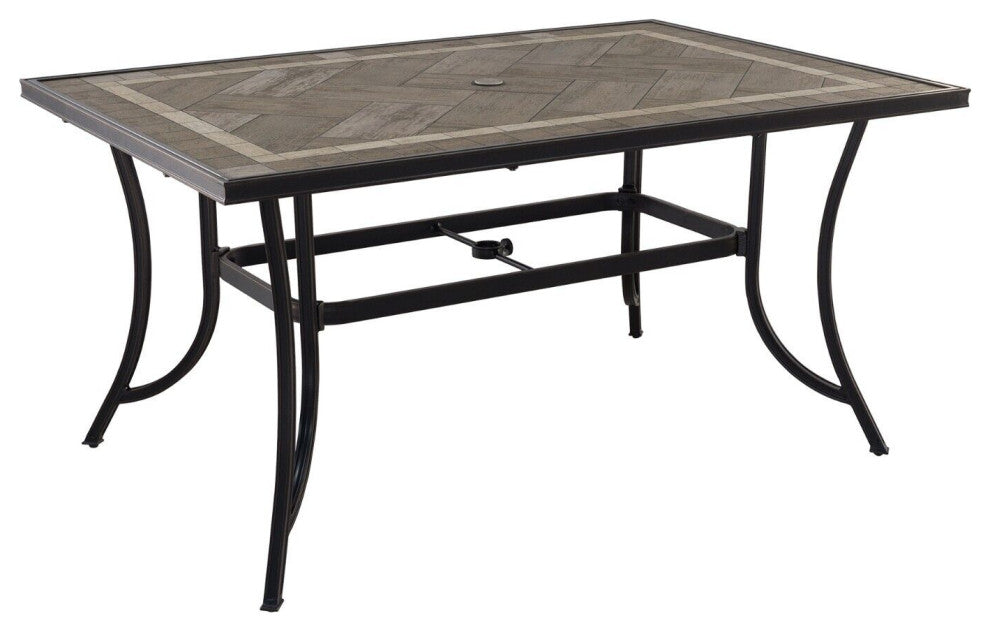 CASAINC Dining Table Aluminum Ceramic Tile Top Rectangular with Umbrella Hole