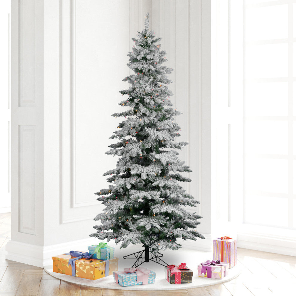 Vickerman Slim Flocked Utica Fir Tree, 39"x6.5', Multicolor Lights