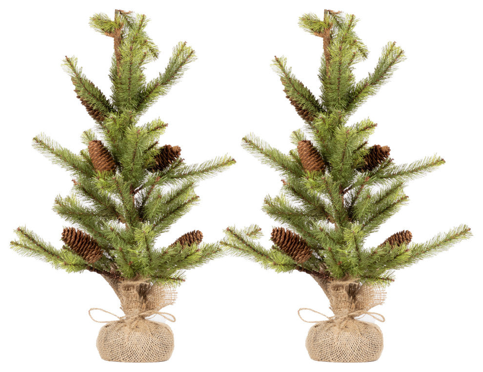 Pine Tree with Burlap Base, Set of 2