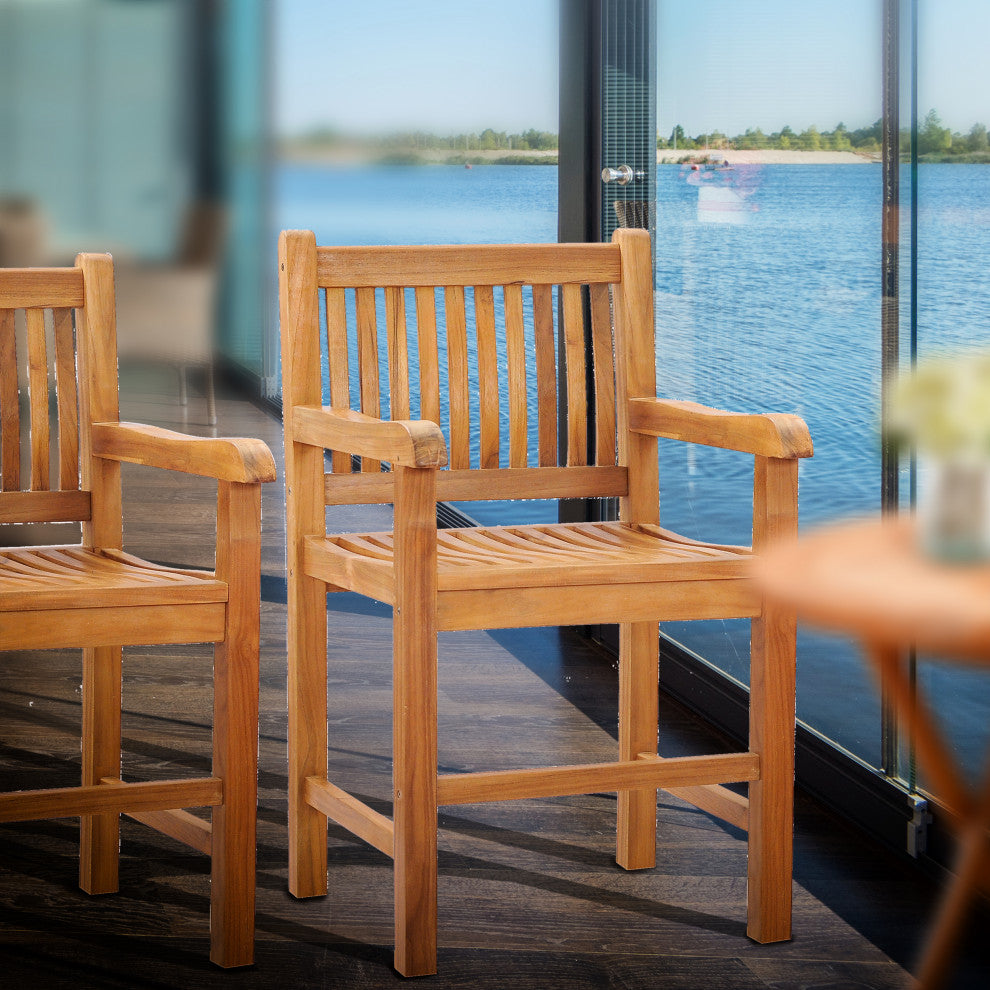 Teak Wood Elzas Counter Stool With Arms