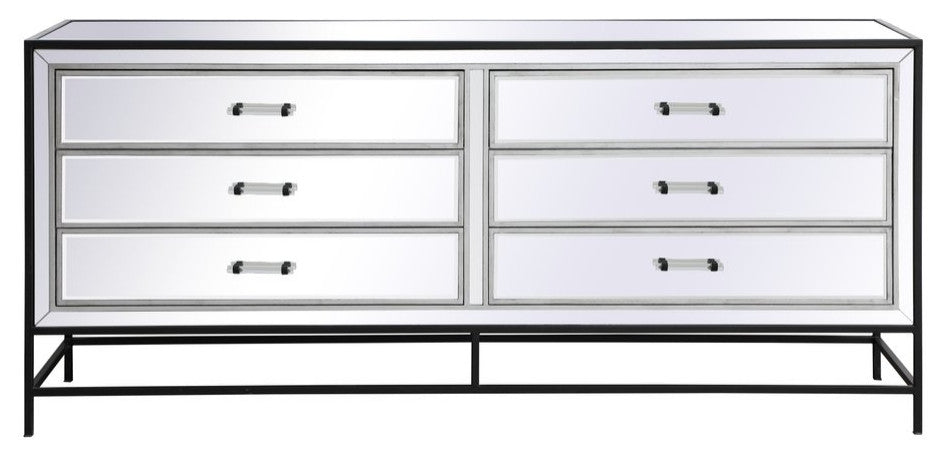 Jesse 72" Mirrored 6-Drawer Chest, Black