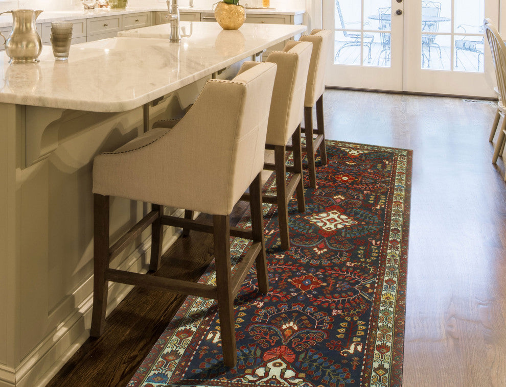 Fine Vintage Distressed Gulbarshin Navy/Ivory Runner, 3'6x9'10