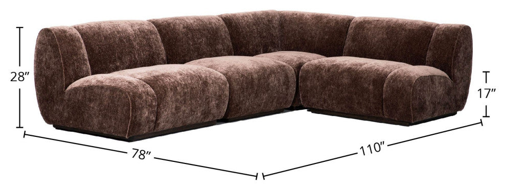 Sterling 4-Piece Armless Sectional Sofa, Brown