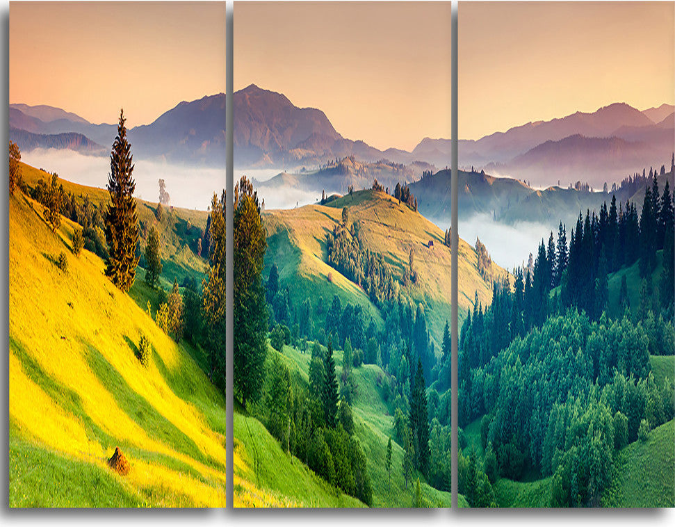 "Brightly Green and Blue Mountains" Metal Wall Art, 3 Panels, 36"x28"