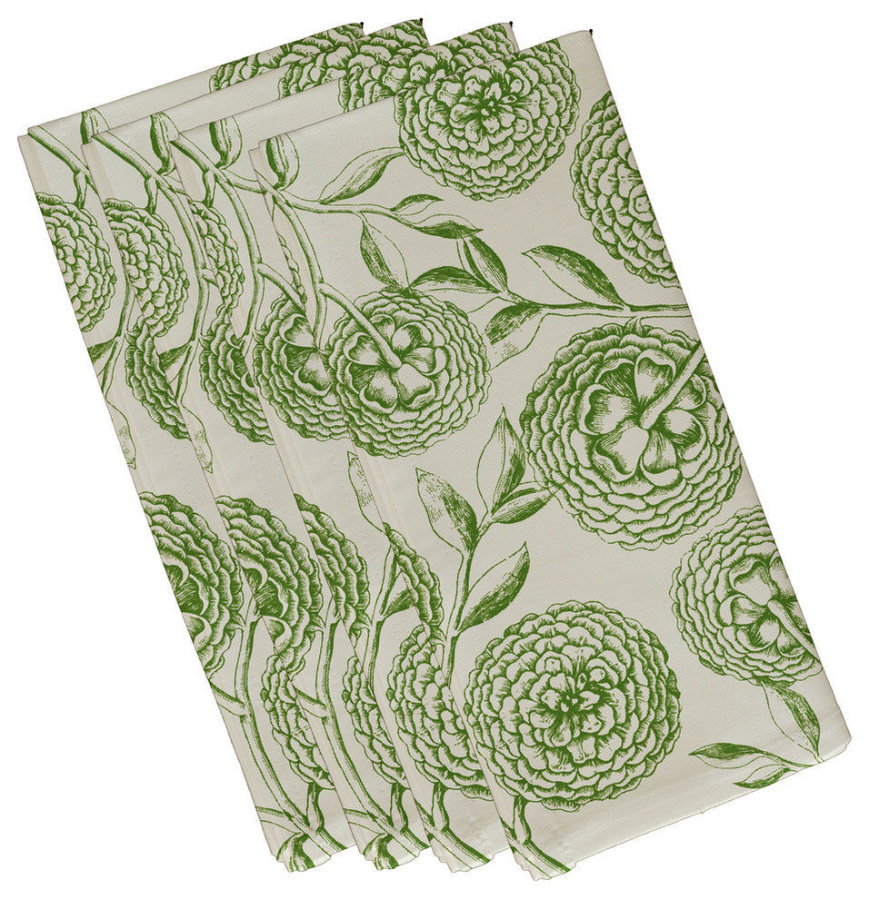Antique Flowers, Floral Print Napkin, Green, Set of 4