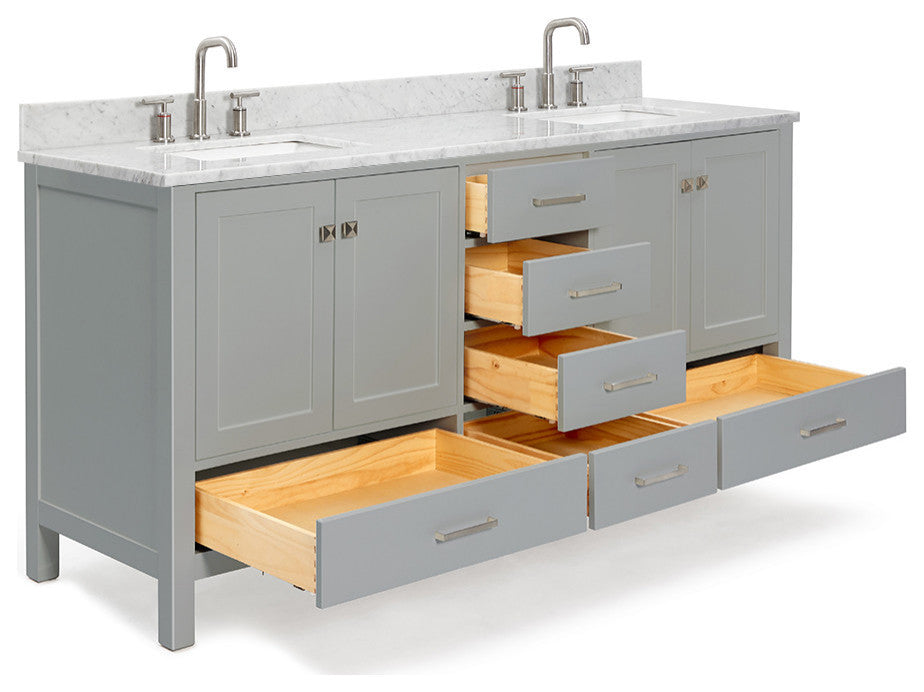 ARIEL Cambridge 73" Rectangle Sinks Bath Vanity Carrara Marble