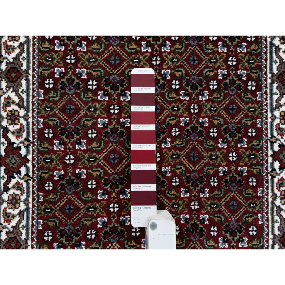Red Herati Wool and Silk 175 KPSI Hand Knotted Runner Rug, 2'1"x13'10"