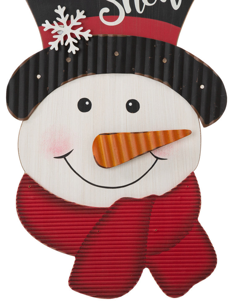 19"H Lighted 3D Wooden Metal Snowman Wall Decor