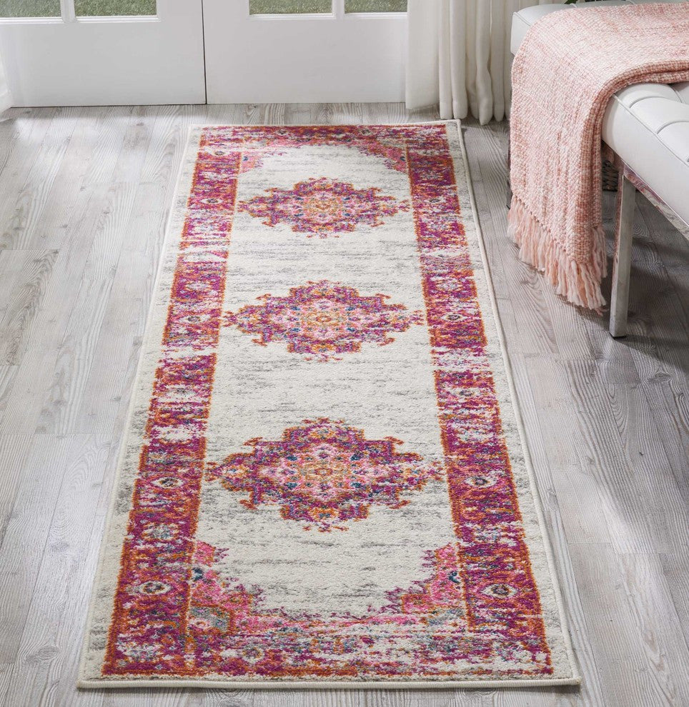 Nourison Passion Ivory/Fuchsia Area Rug, 2'2"x10'