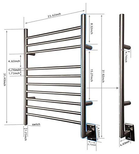 Heatgene Wall Mounted 10 Bar Hardwired Towel Warmer, Mirror Polish