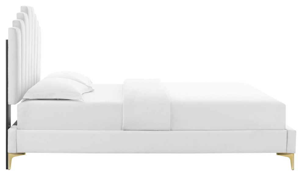 Elise King Performance Velvet Platform Bed MOD-6881-WHI