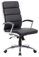 Elegant Office Chair, Chrome Plated Frame & Unique Channeled High Back, Black