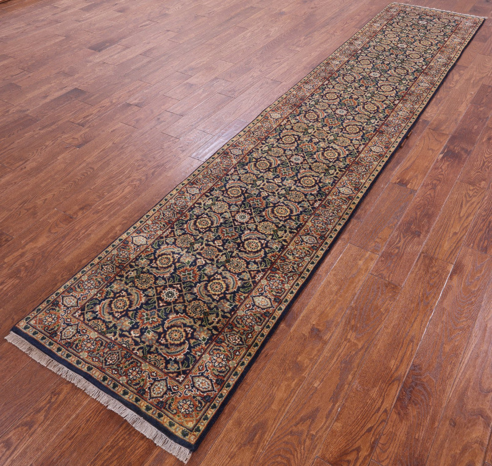 2' 5" X 12' 1" Runner Persian Hill Herati Hand Knotted Wool Rug - Q7157
