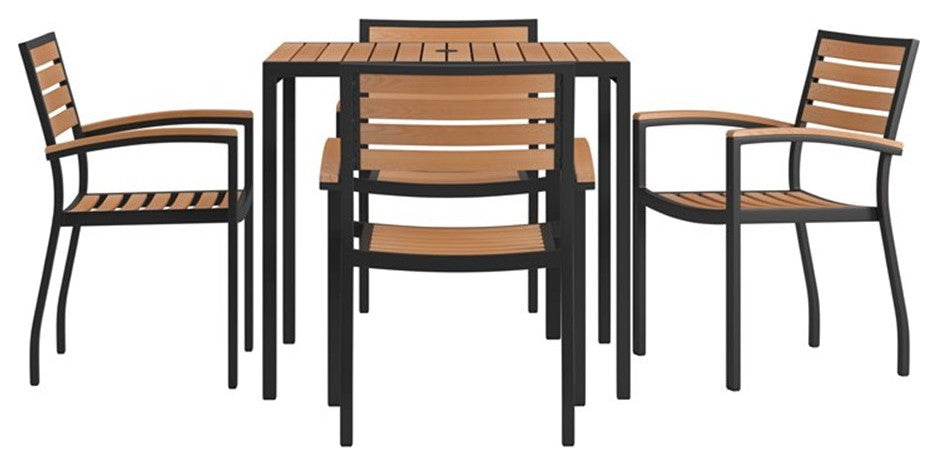 Lark 5 Pc Patio Dining Set - 35" Square Table w/ Umbrella Hole & 4 Club Chairs