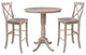 36" Round Pedestal Bar Height Table with Two Bar Height Stools, Weathered Grey