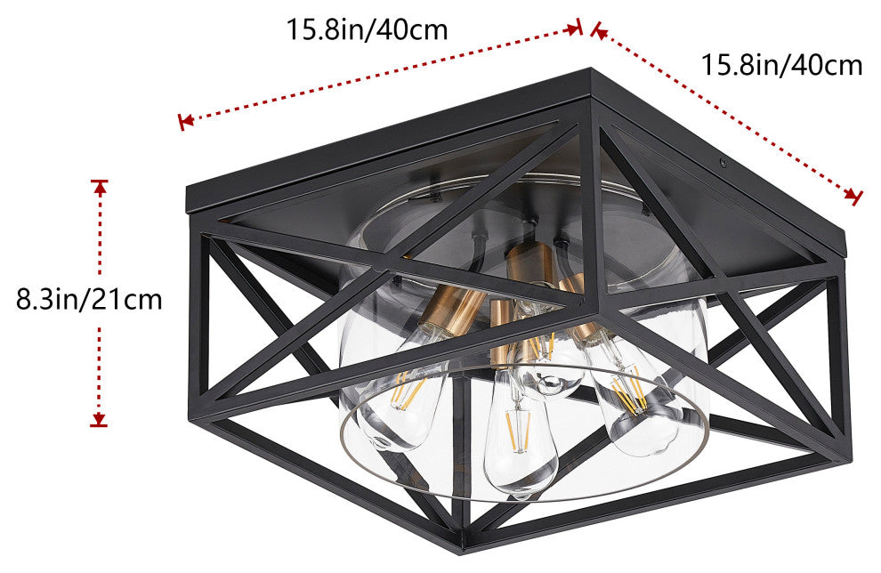 Industrial Flush Mount Ceiling Light Fixture With Glass Shade