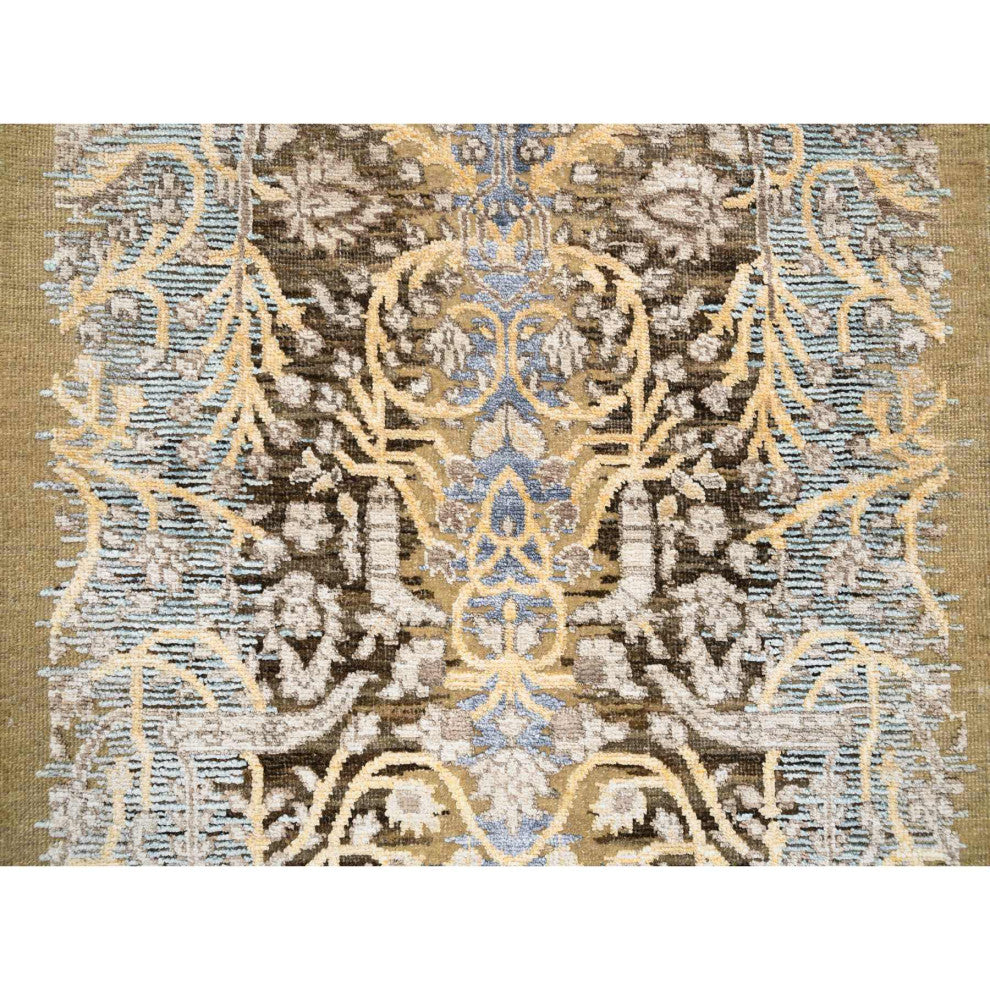Honey Brown, Hand Knotted, Silk With Textured Wool, XL Runner Rug, 2'7" x 22'0"