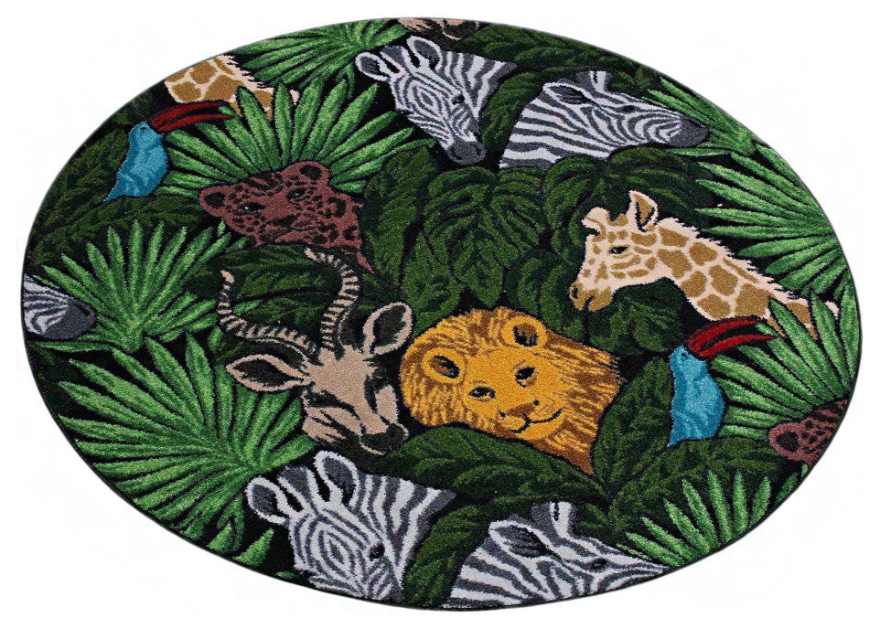 Area Rug Hide-N-Seek Safari, Nylon Stainmaster Carpet, Safari Multi, 3'x5' Oval