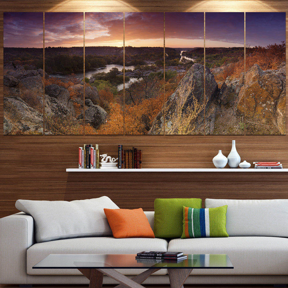 Rural Autumn Sunset Panorama, Landscape Canvas Art Print, 83"x32", 7 Panels
