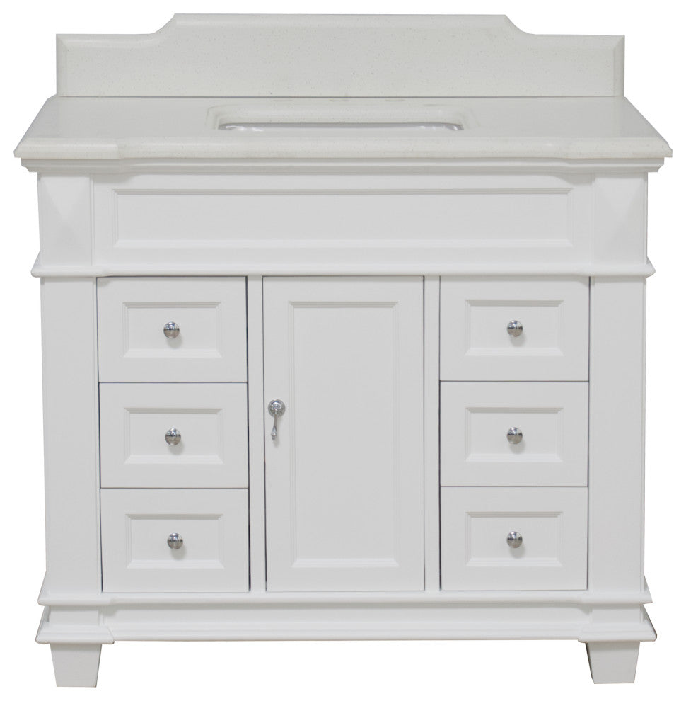 Elizabeth 42" Bathroom Vanity, White, Quartz
