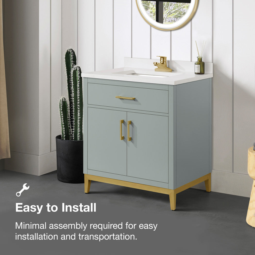 OVE Decors Diya 30" Single Sink Bathroom Vanity, Sage Green, Sage Green, 30 in.