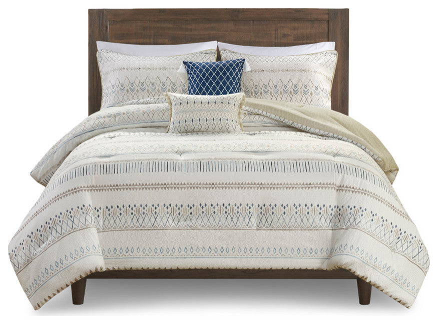 Madison Park Fraser 5 Piece Printed Seersucker Comforter Set With Throw Pillows